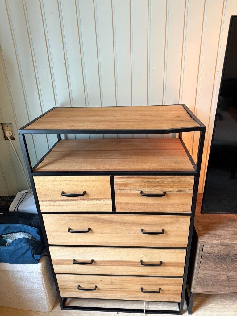 Industriële ladekast – hout met zwart metalen frame, Huis en Inrichting, Ophalen, 50 tot 100 cm, Zo goed als nieuw, 3 of 4 laden