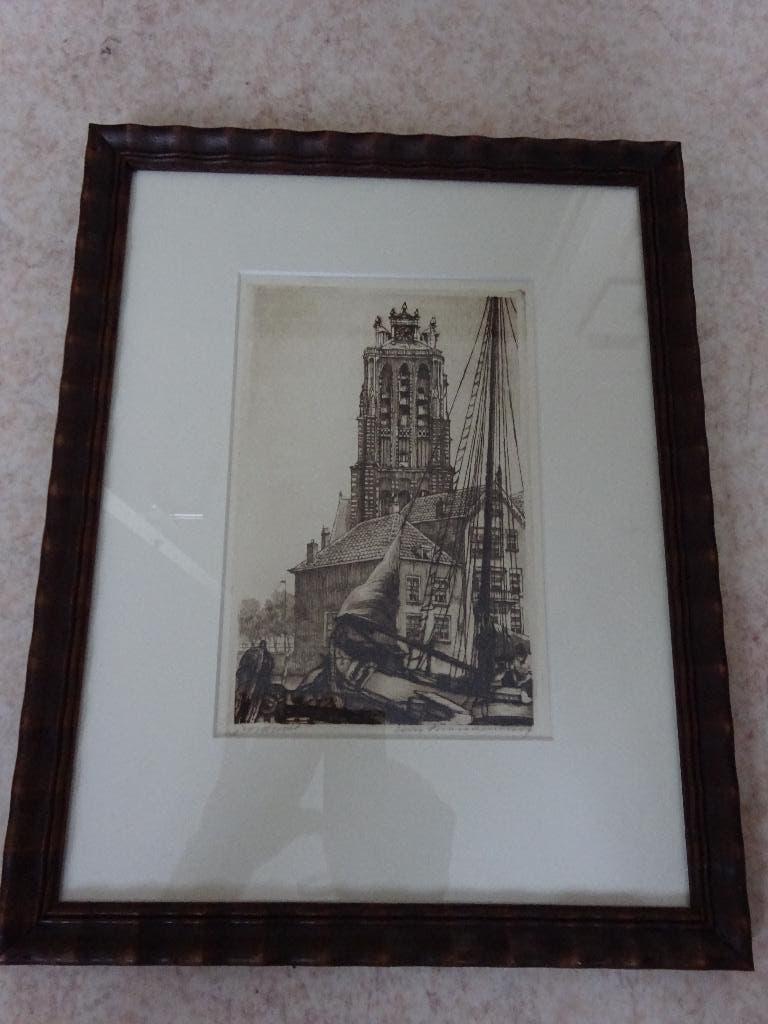 Cornelis Brandenburg - Dordrecht, Antiek en Kunst, Ingelijst, Stadsgezicht, Ophalen of Verzenden, 31 cm