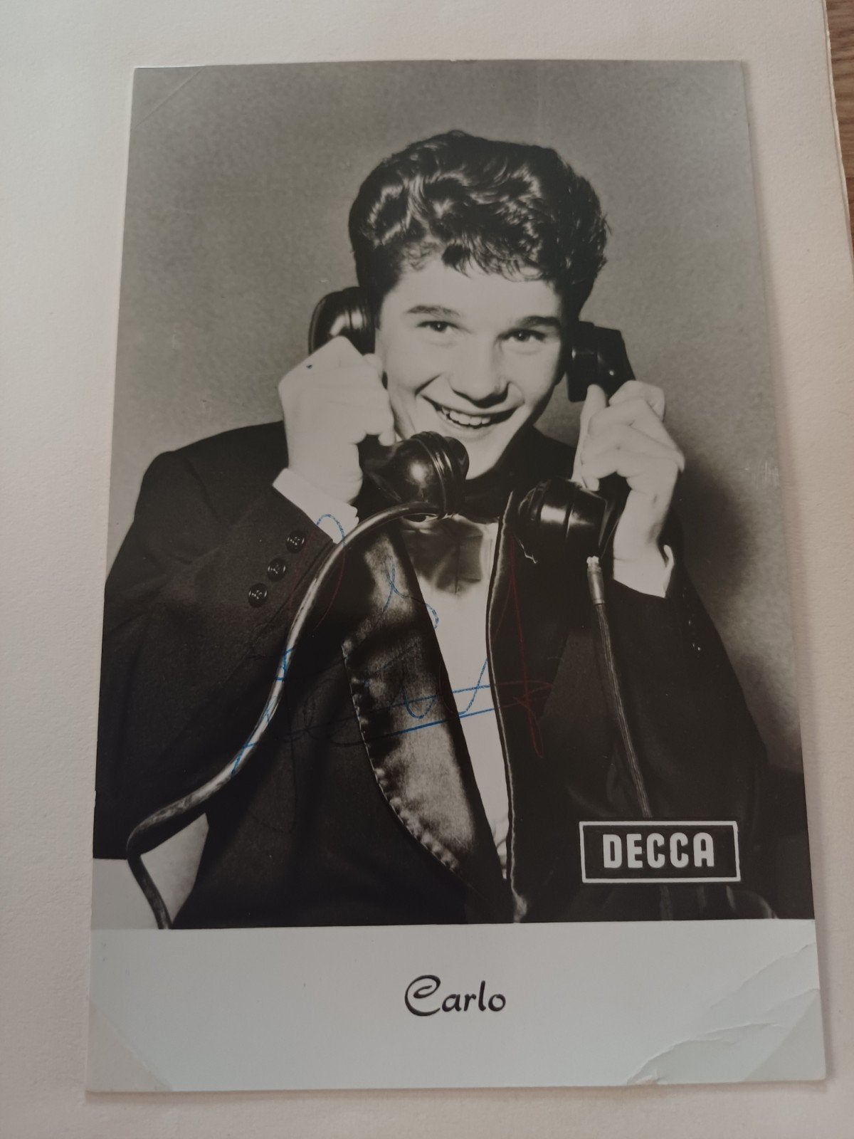 Carlo - Zwart-wit kaart met handtekening, 1960 tot 1980, Gebruikt, Foto, Ophalen of Verzenden