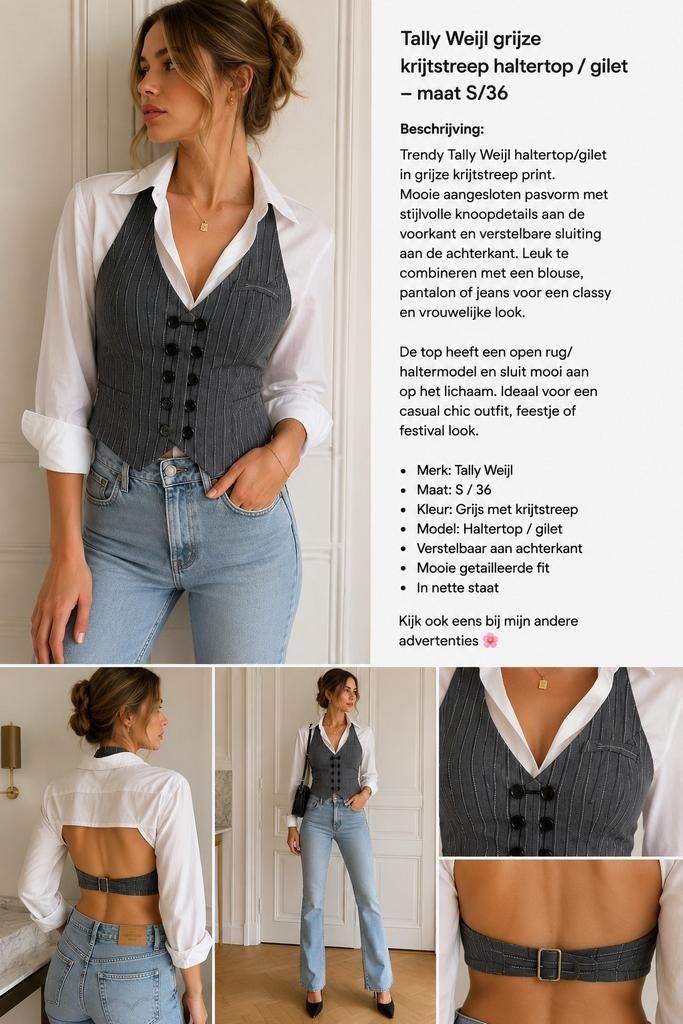 Tally Weijl grijze krijtstreep haltertop / gilet – maat S/36, Tally weijl, Ophalen of Verzenden, Zo goed als nieuw, Maat 36 (S)