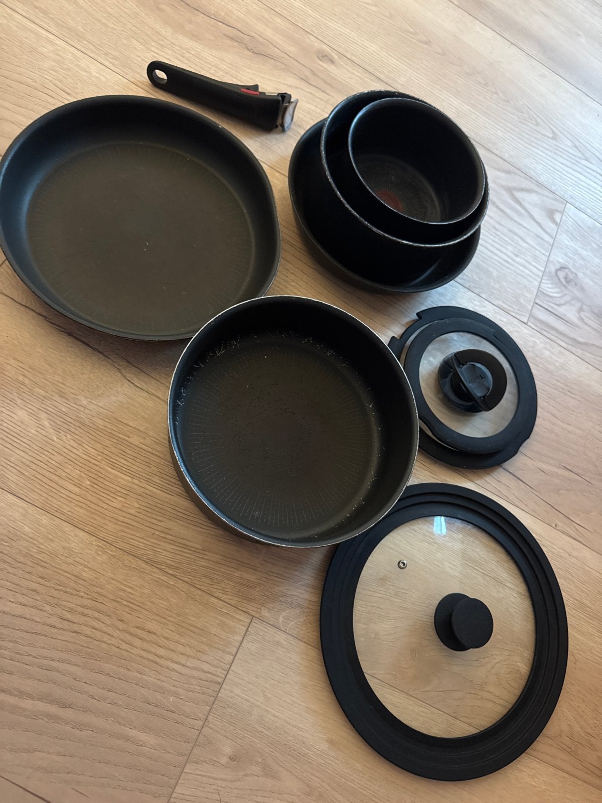 Tefal Ingenio pannenset - veel gebruikt, Huis en Inrichting, Keuken | Potten en Pannen, Ophalen, Aluminium, Pannenset, Afneembaar handvat