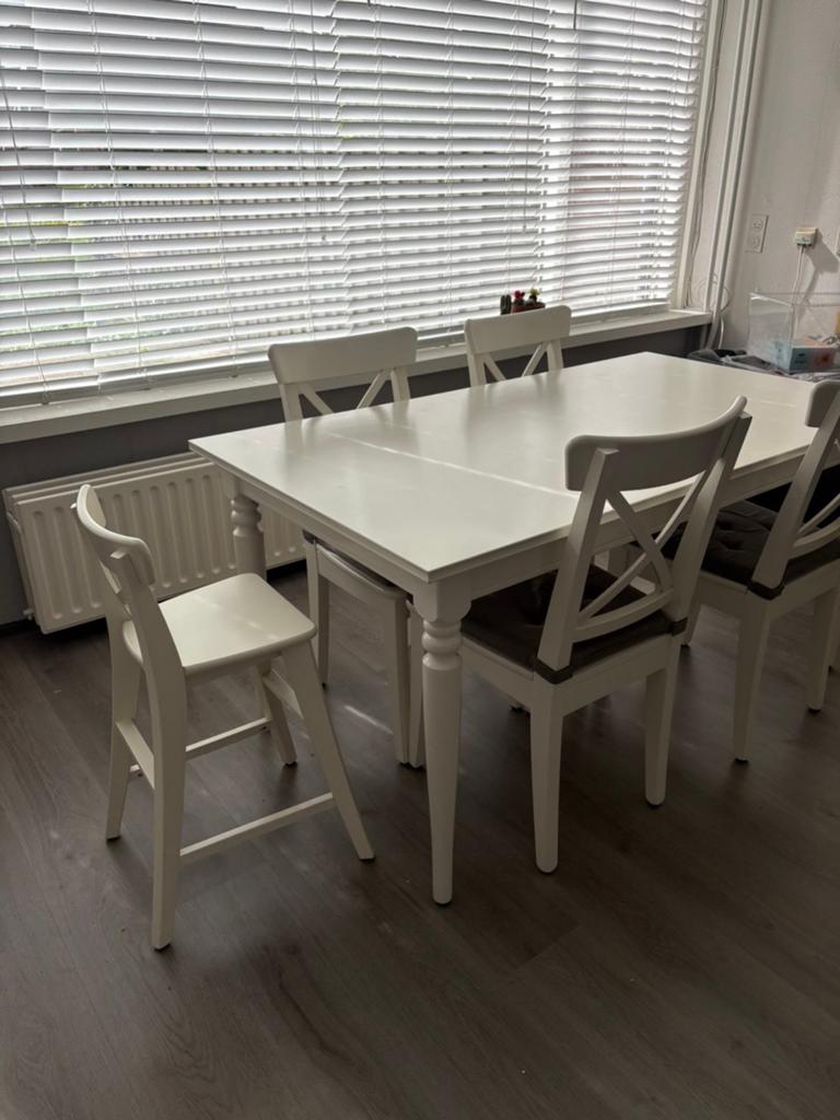 Eettafel met 5 stoelen, Ophalen, Gebruikt, 50 tot 100 cm, Vijf personen of meer