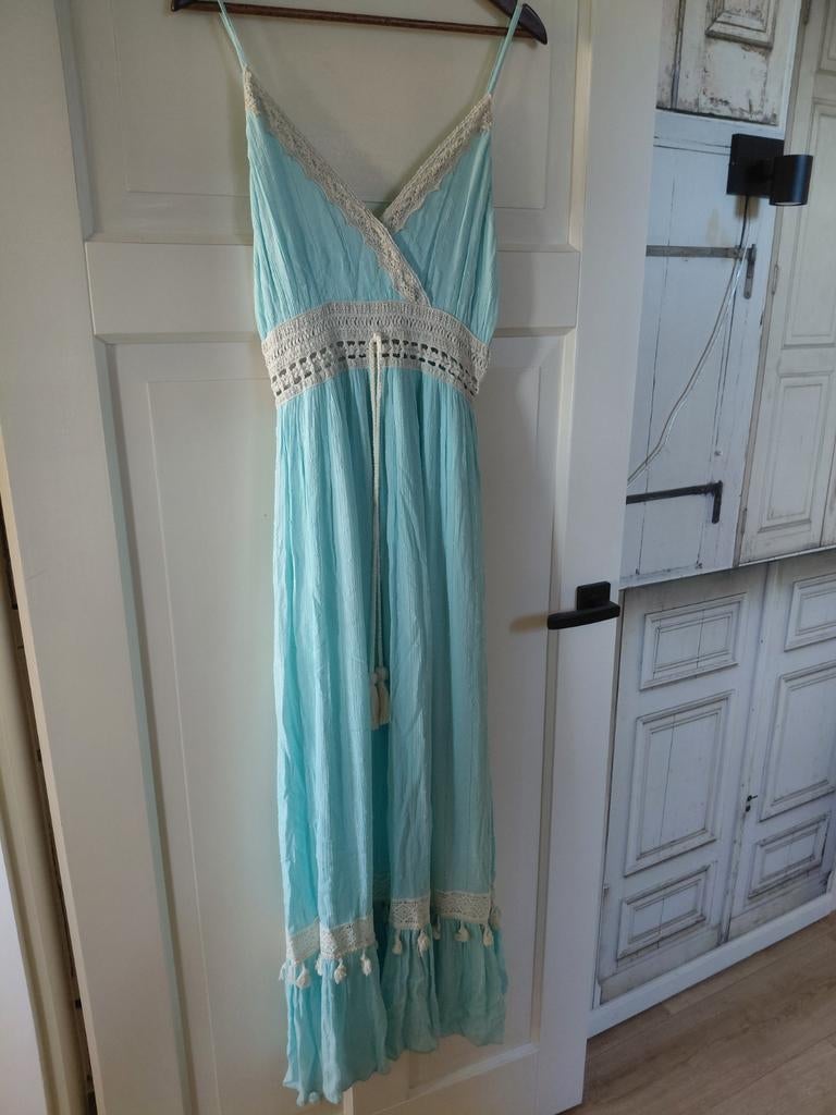 Prachtige zomerjurk ibiza style mt. 40/42 turquoise, Maat 38/40 (M), Blauw, Ophalen of Verzenden, Zo goed als nieuw