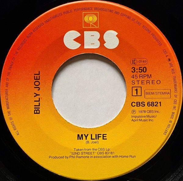 Billy Joel - My Life / 52nd Street (Vinyl Single), Ophalen of Verzenden, Gebruikt, 7 inch, Pop