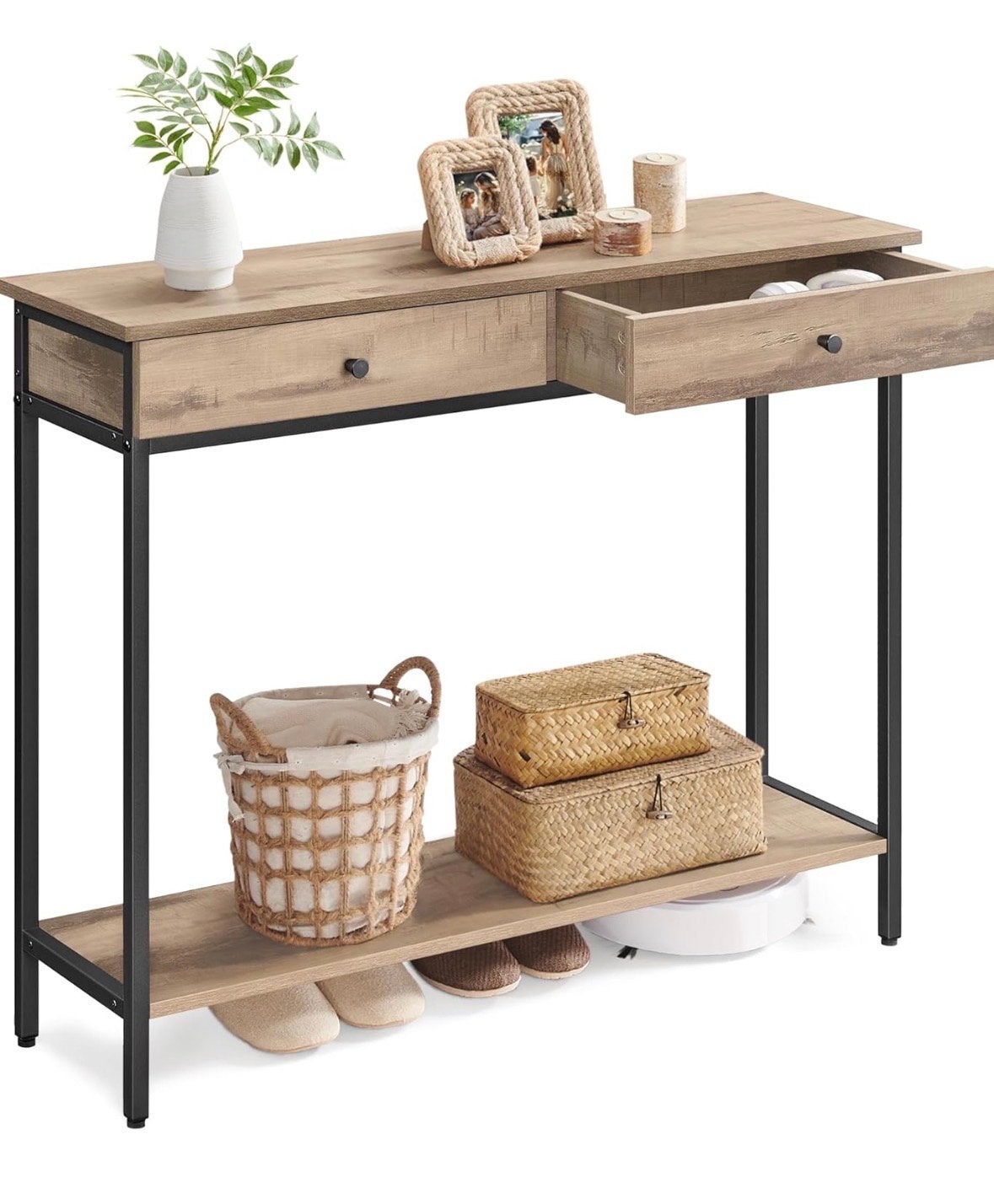 Stijlvol houten bureau met lades en opbergplank, Huis en Inrichting, Bureaus, Ophalen, Overige typen, Industrieel, Overige merken