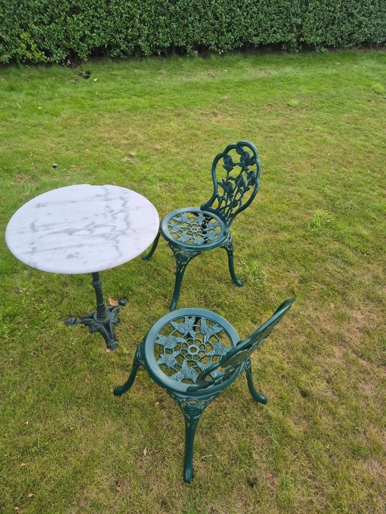 Tuinset met marmeren tafel en 2 stoelen, Tuin en Terras, Overige materialen, Zo goed als nieuw, Tuinset, Eettafel