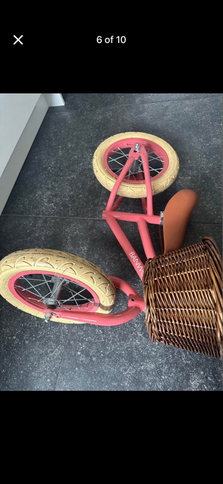 Banwood loopfiets roze met rieten mandje, Ophalen of Verzenden, Gebruikt, Minder dan 16 inch