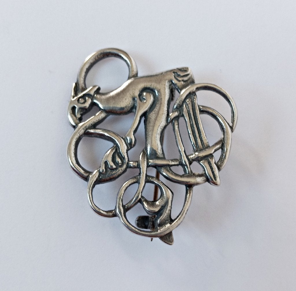 Vintage zilver broche Noors Viking sterling Sigmund Espeland, 4 tot 7 cm, Gebruikt, Verzenden, Zilver