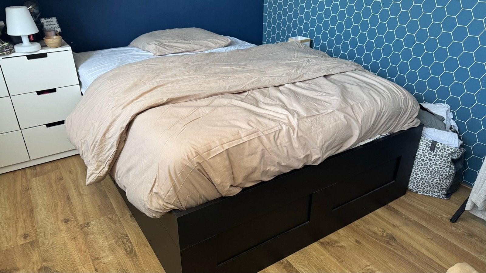 Ikea bed 140x200 cm met opberglades, Ophalen, Gebruikt, Zwart, Tweepersoons