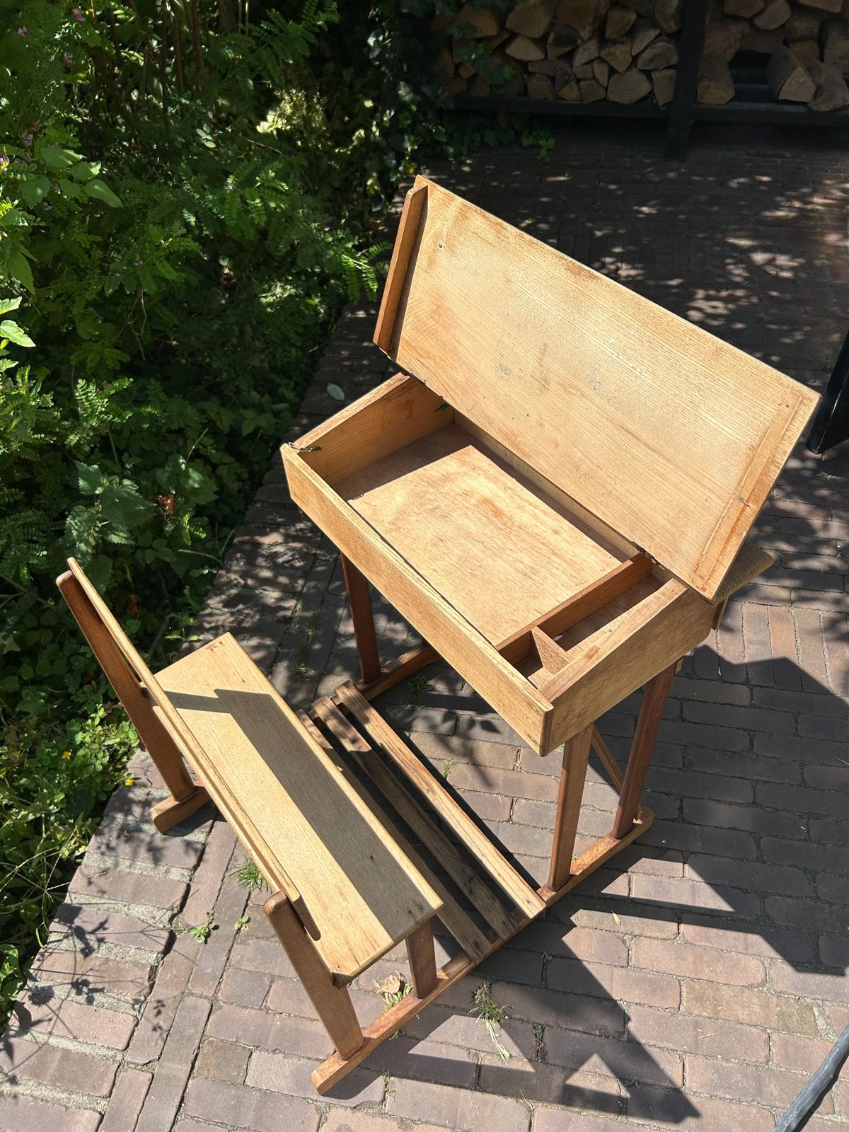 Oud schoolbankje kinder schoolbank, Ophalen, 50 tot 100 cm, Zo goed als nieuw, 25 tot 50 cm