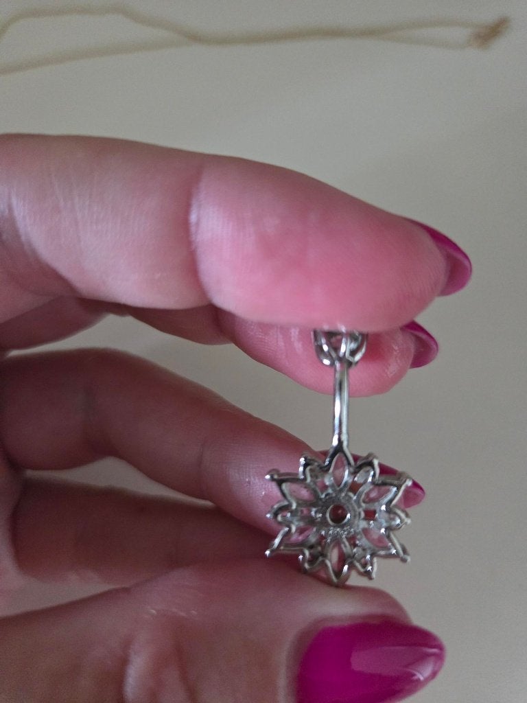 Echt zilveren navelpiercing met roze bloem, Sieraden, Tassen en Uiterlijk, Piercings, Ophalen of Verzenden, Nieuw, Zilver, Navelpiercing