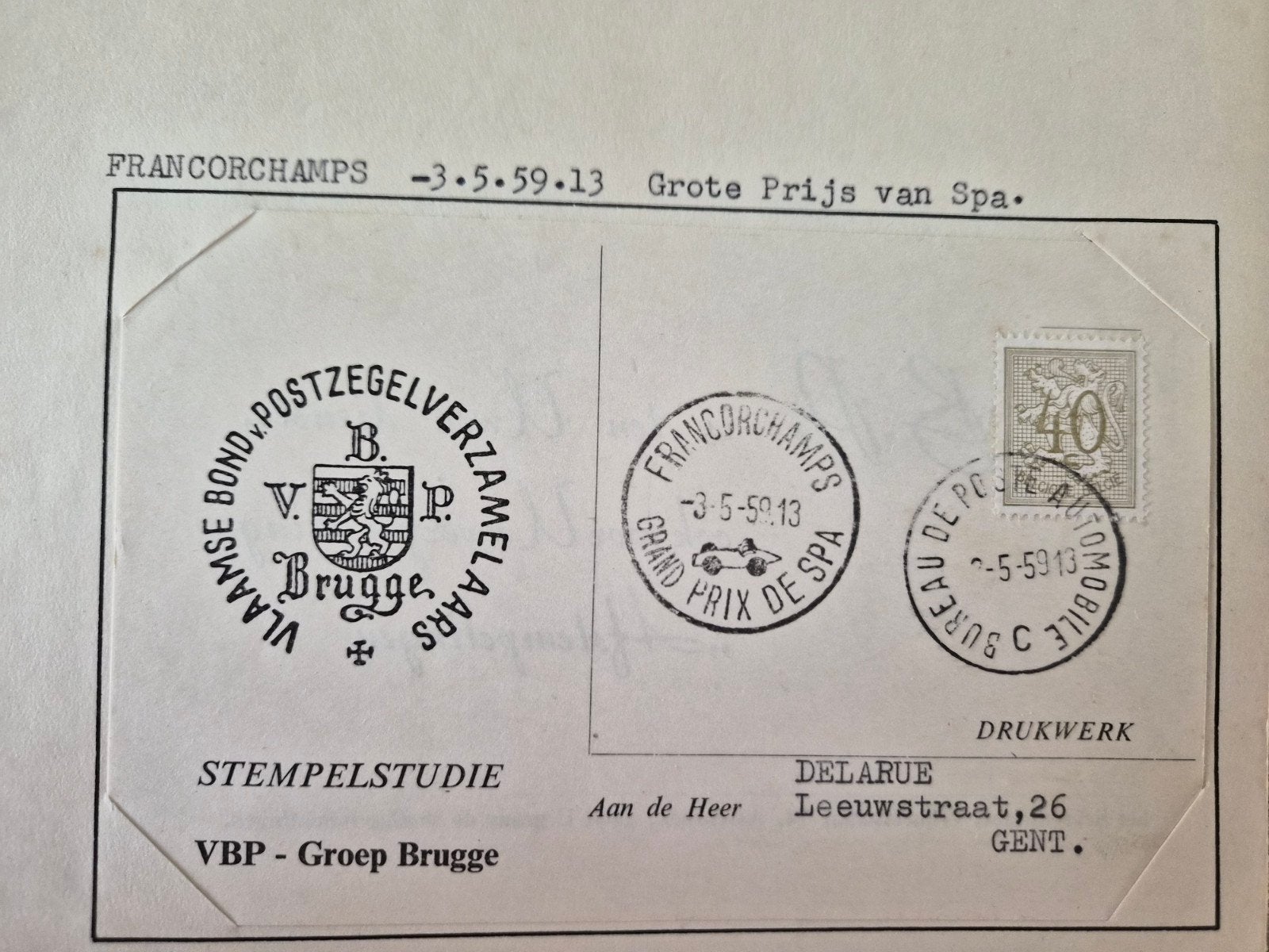 Belgische kaarten met stempels Francorchamps en Automobile, Ophalen, Met stempel, Frankeerzegel, Gestempeld