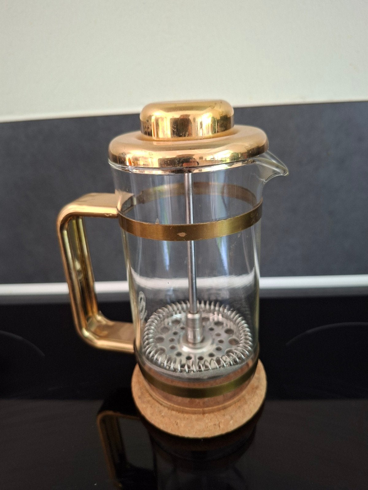 Vintage Franse pers koffiezetapparaat goudkleurig, Goud, Ophalen of Verzenden, Metaal, Overige merken