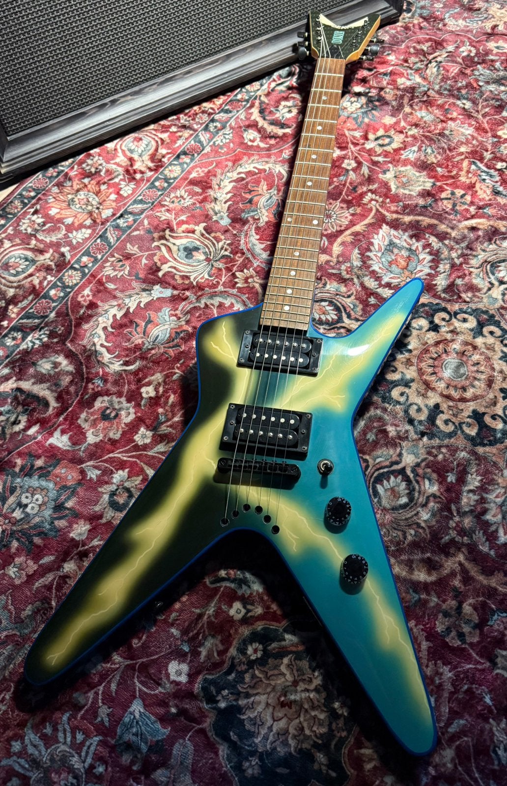 Dean Baby ML Dimebag Lightning Bolt – Blue/Yellow – Pantera, Ophalen of Verzenden, Zo goed als nieuw, Solid body, Overige merken