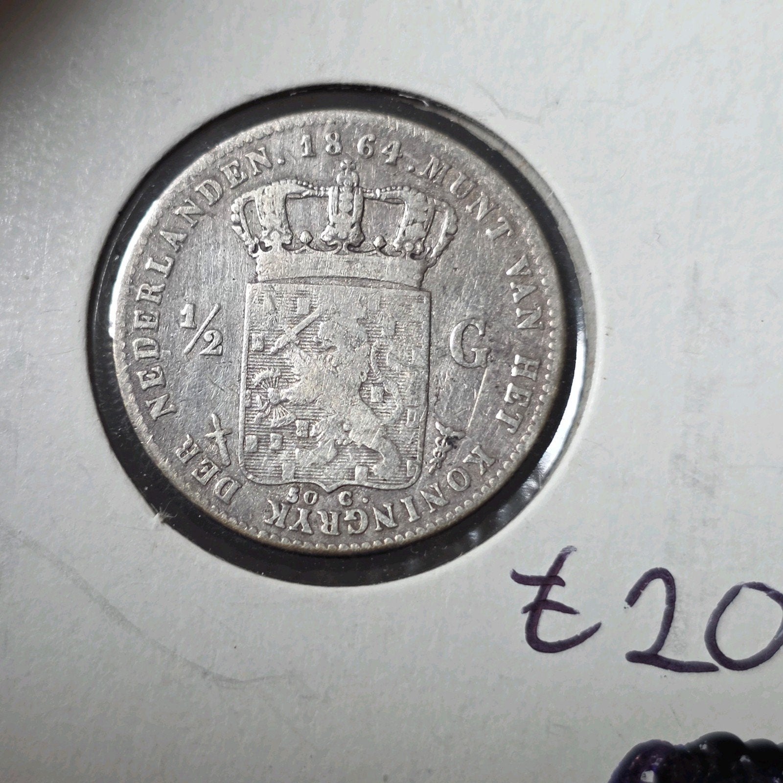 1/2 gulden 1864 Nederland, ½ gulden, Koning Willem III, Verzenden, Zilver