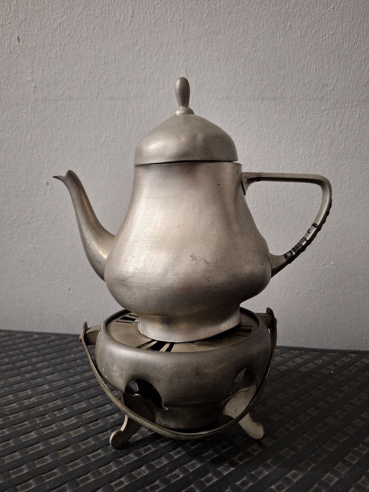 Vintage tinnen theepot met theelicht, Ophalen of Verzenden