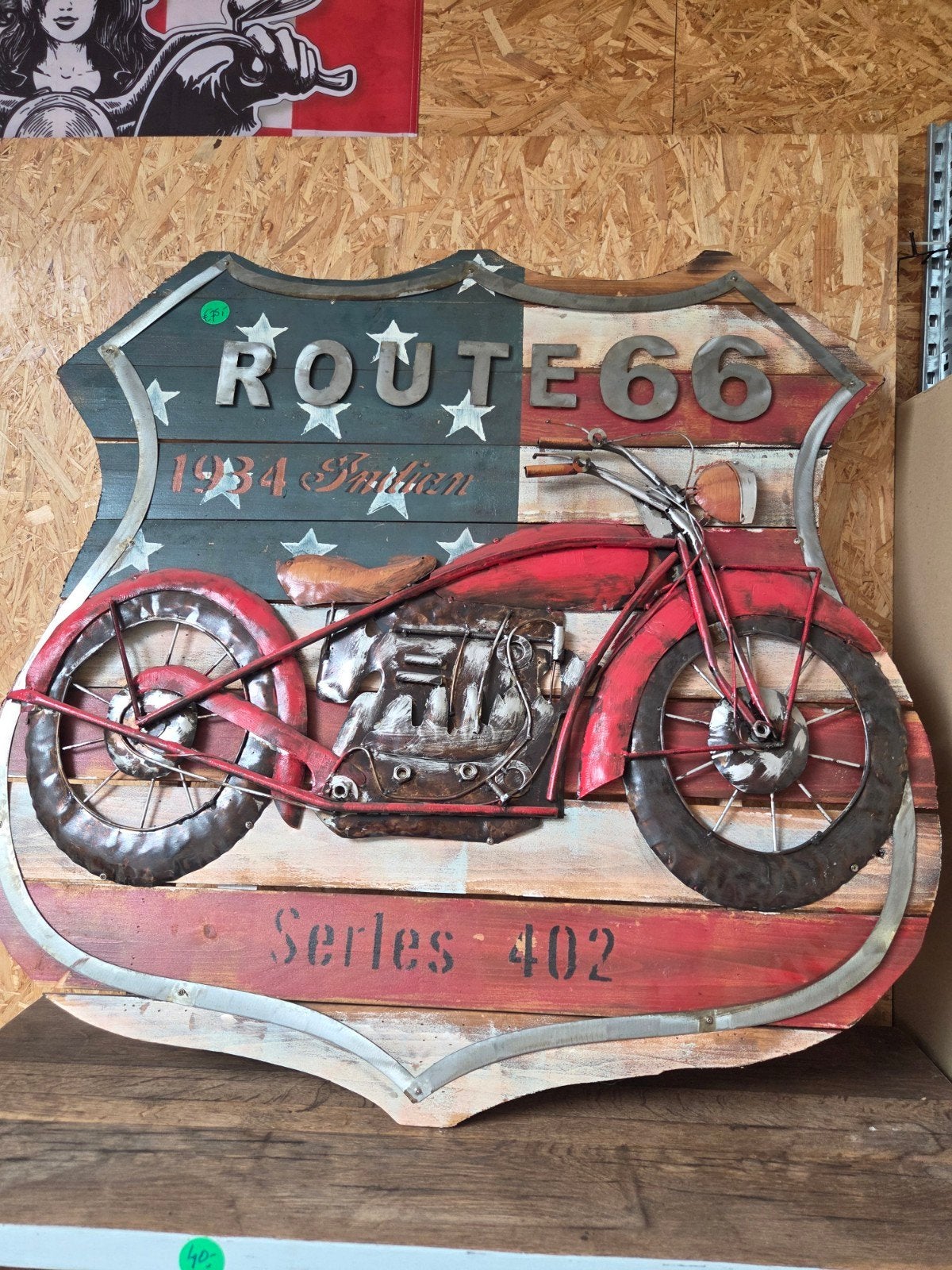 Stoer Schilderij Motor route 66 hout/metaal 3D, Huis en Inrichting, Woonaccessoires | Schilderijen, Tekeningen en Foto's, Ophalen