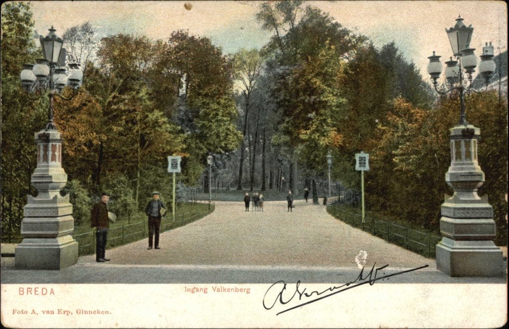 Breda Ingang Valkenberg 1906., Verzamelen, Ophalen, Voor 1920, Gelopen, Noord-Brabant