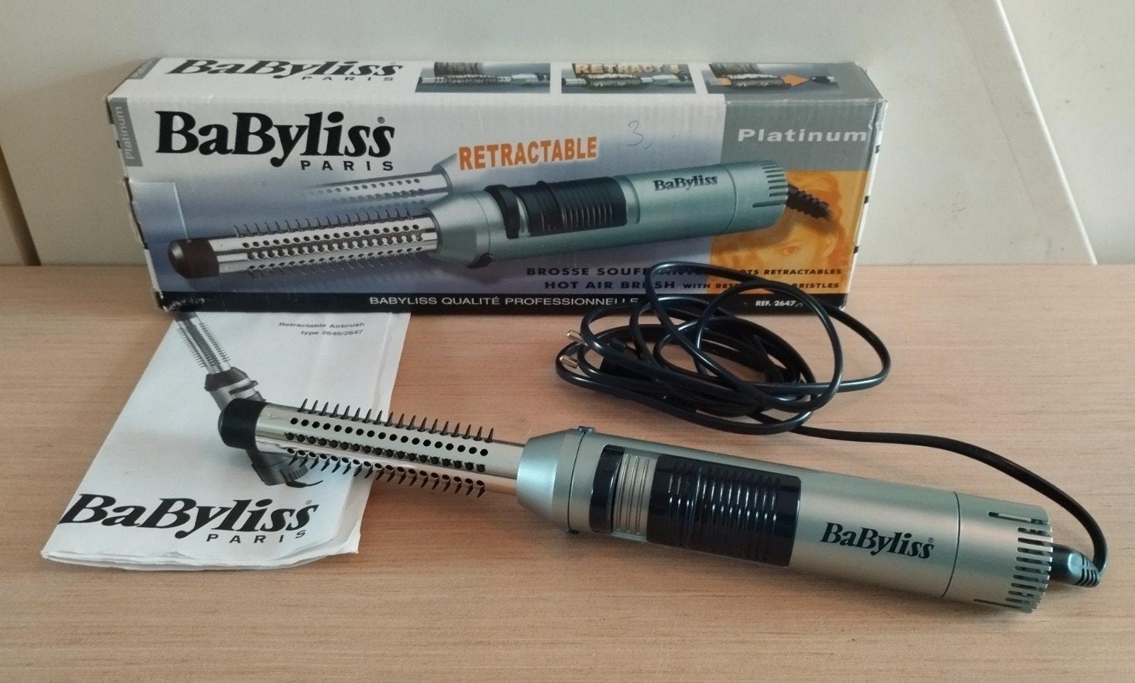 BaByliss Paris Retractable Platinum Warme Luchtborstel, Ophalen of Verzenden, Nieuw, Haarverzorging