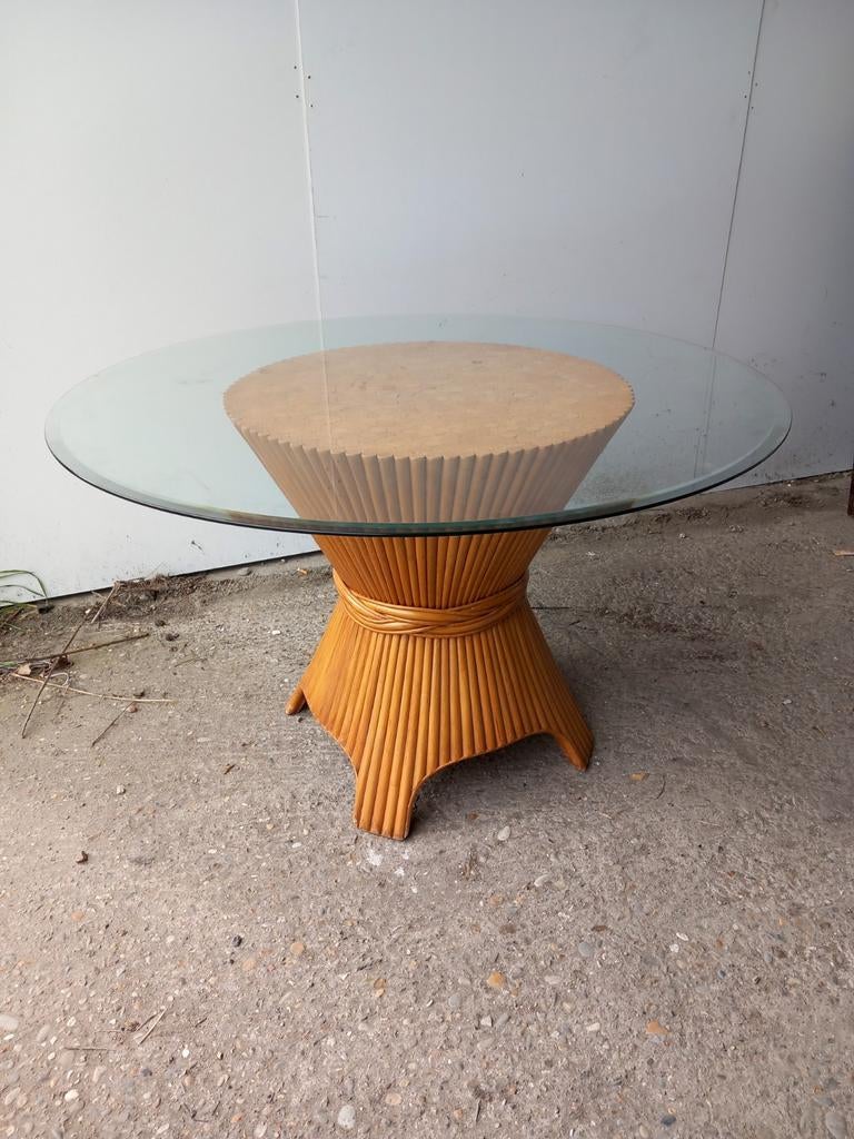 Mooie vintage mcguire usa design tafel, Ophalen, Gebruikt, Glas, Rond