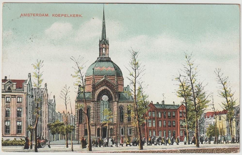 Amsterdam Koepelkerk levendig Pickelhaube Stadhouderskade, Verzenden, Voor 1920, Gelopen, Noord-Holland