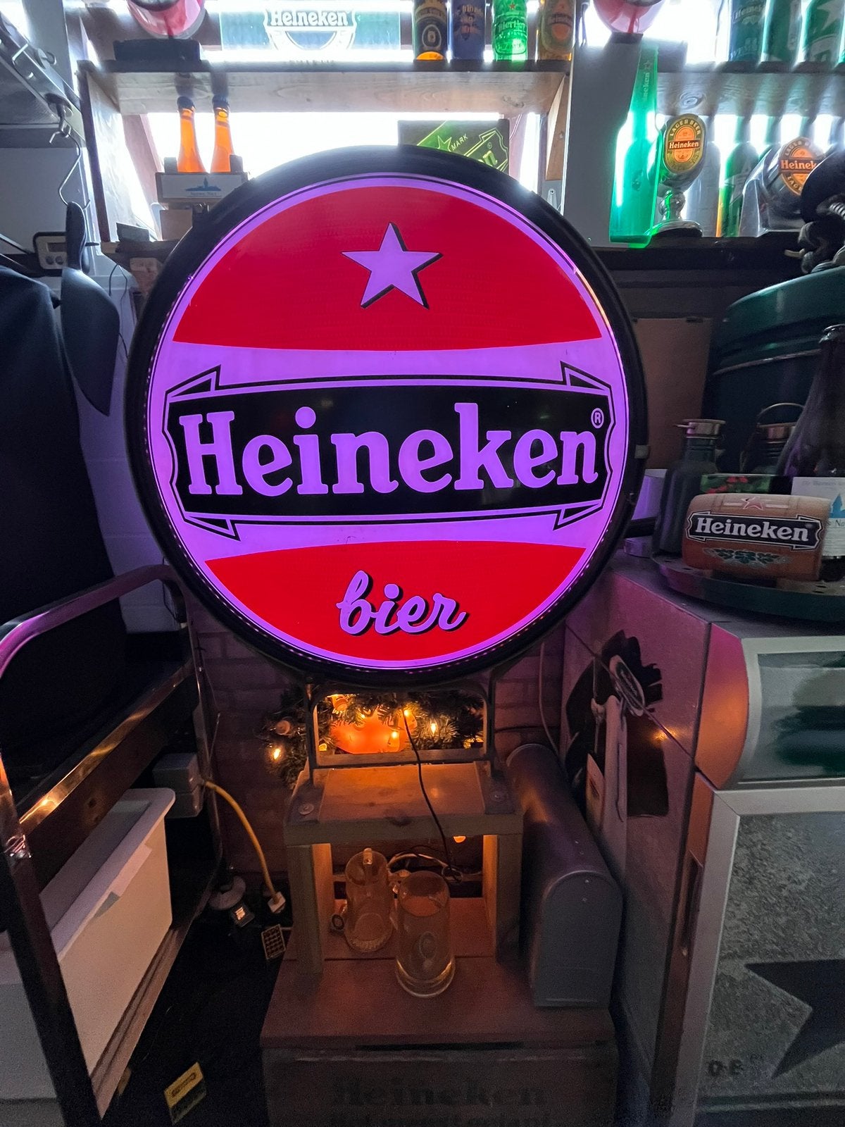 Heineken reclame verlichting., Ophalen, Gebruikt, Reclamebord, Plaat of Schild, Heineken