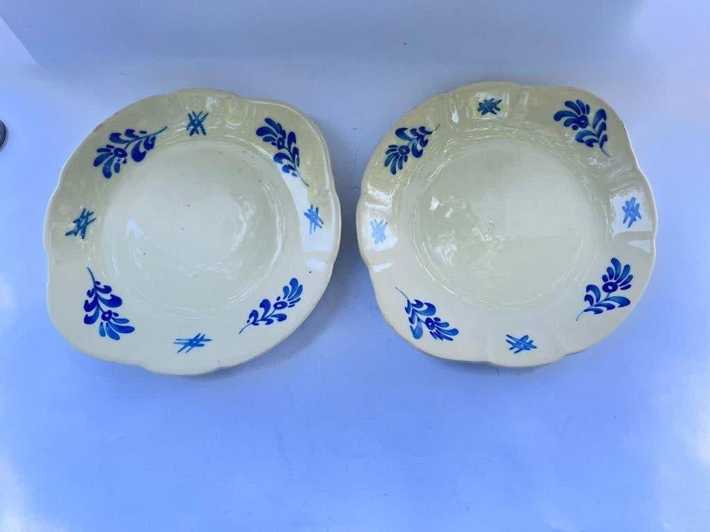 Set van 2 handgeschilderde borden met blauw decor, Antiek en Kunst, Ophalen of Verzenden