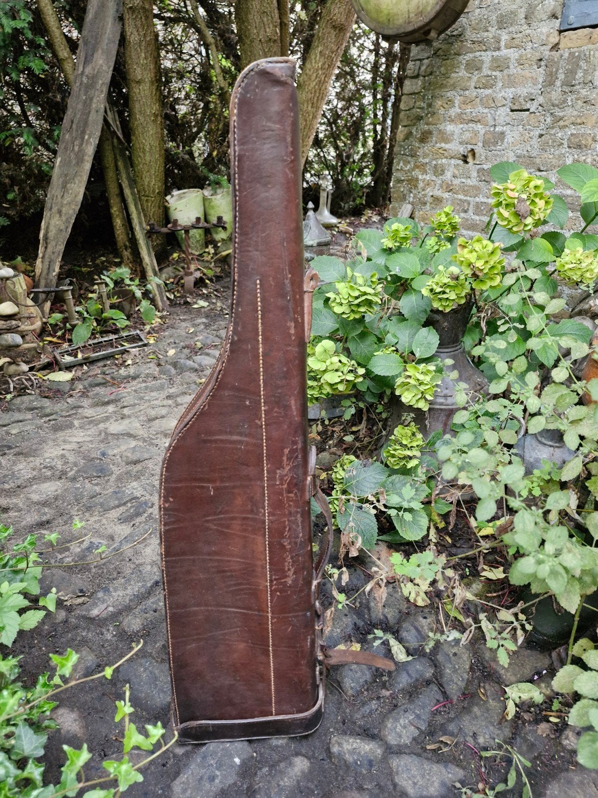 Antieke lederen geweerkoffer (Leg o' Mouton) 1880-1930, Ophalen of Verzenden