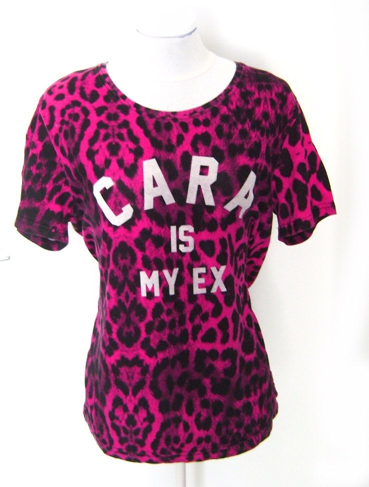 cara is my ex panther print shirt top fuchsia punk rock, Maat 38/40 (M), Ophalen of Verzenden, Zo goed als nieuw, Korte mouw