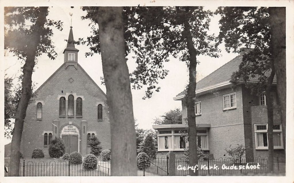 AN073 Fotokaart Oudeschoot Kerk Friesland 1938, Verzenden, 1920 tot 1940, Gelopen, Friesland