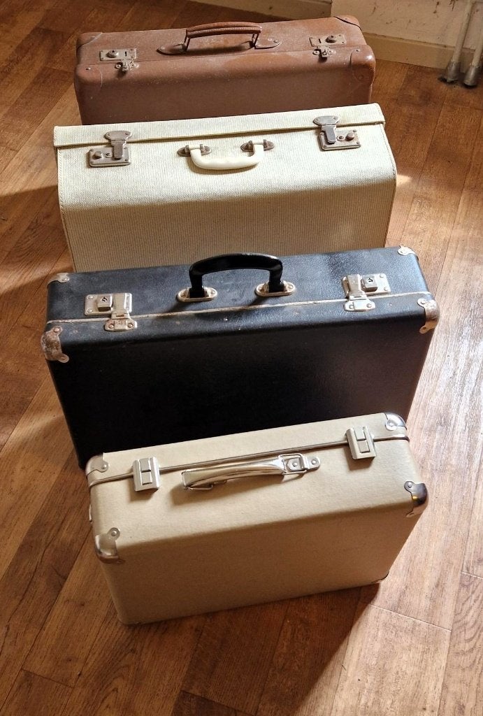 Set vintage koffers (4 stuks) – retro / decoratie, Ophalen, Gebruikt, Overige materialen