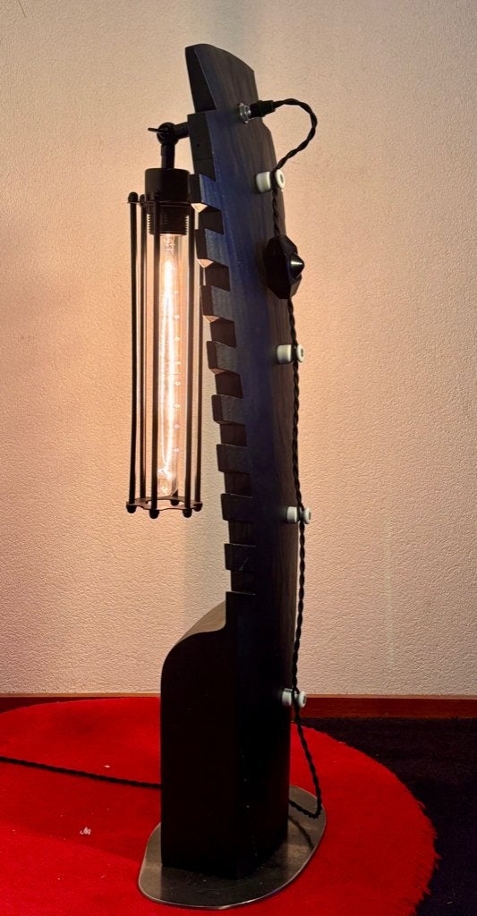 Tafel/Vloerlamp "Totem", Vintage, Hout, Zwart, Met schakelaar