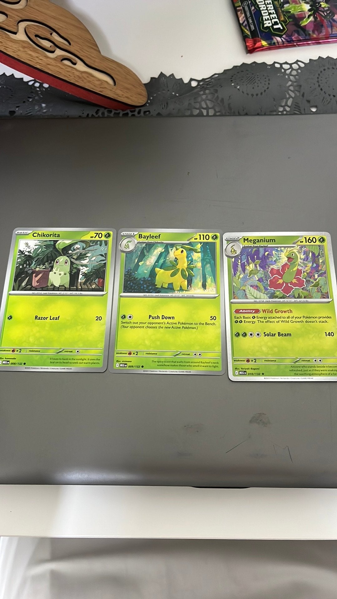 Chikorita, Bayleef en Meganium Pokemon kaarten, Ophalen, Nieuw, Losse kaart, Foil