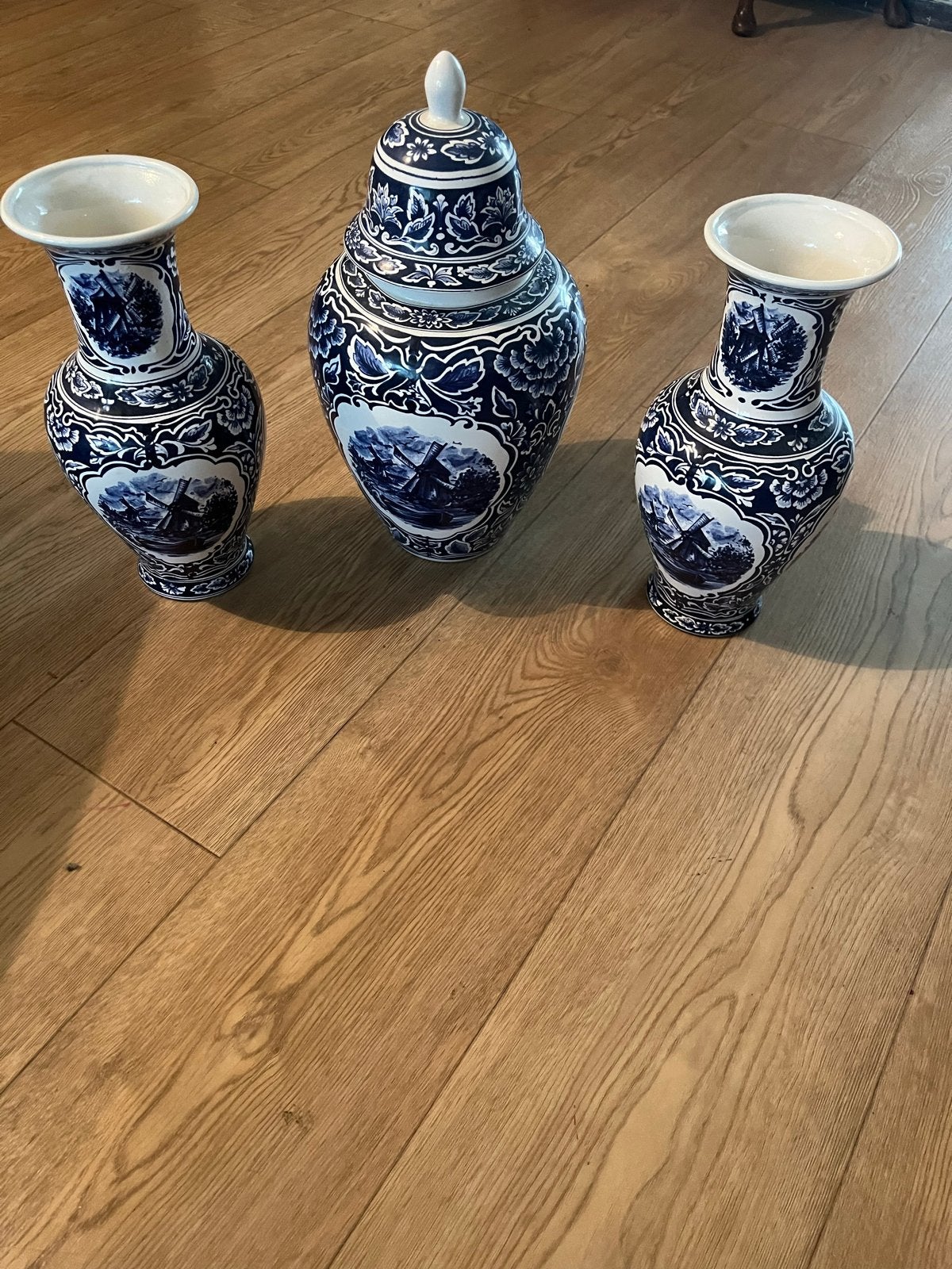 Delfts Blauw Vazen Set - Molen Decoratie, Ophalen of Verzenden