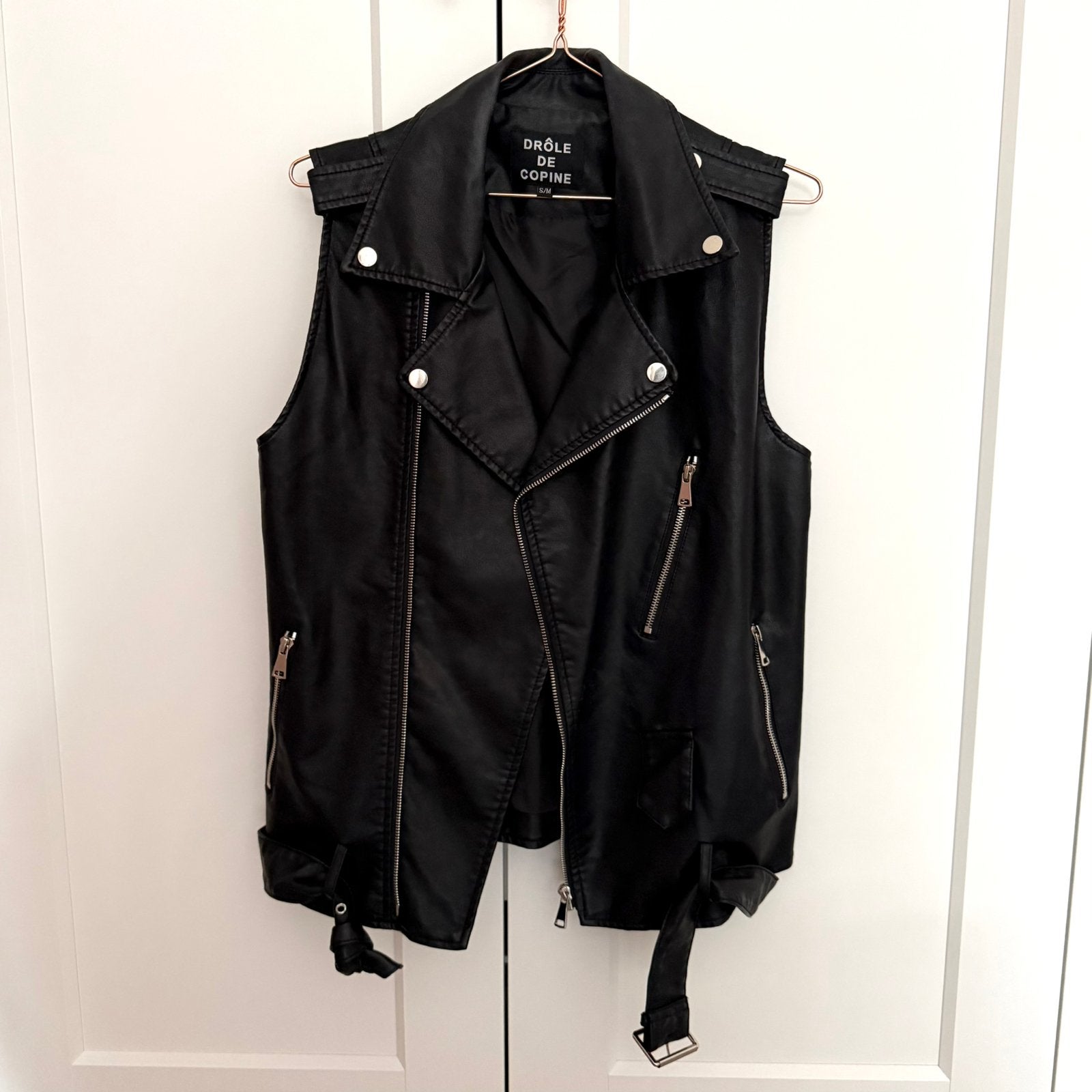 Leren biker gilet, Ophalen of Verzenden, Zo goed als nieuw, Maat 36 (S), Zwart