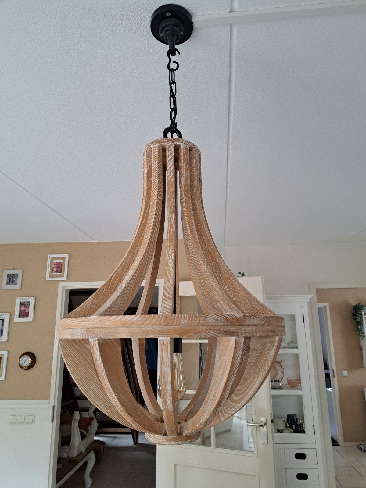 Te koop houten kroonluchter, Huis en Inrichting, Lampen | Kroonluchters, Ophalen, Hout