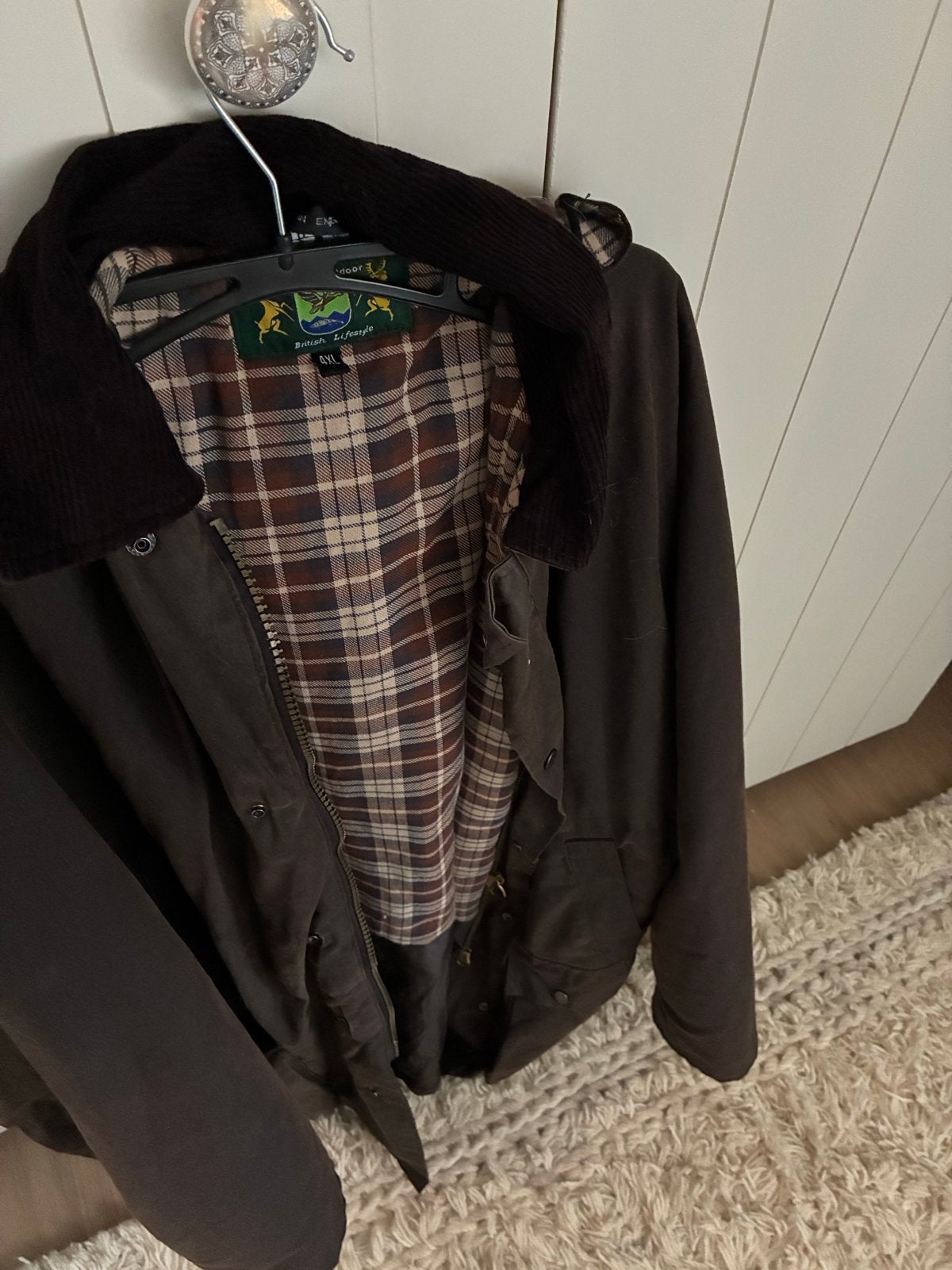 waxjas met geruite voering - Maat 4 XXL, Ophalen of Verzenden, Gedragen, Bruin, Jas of Mantel