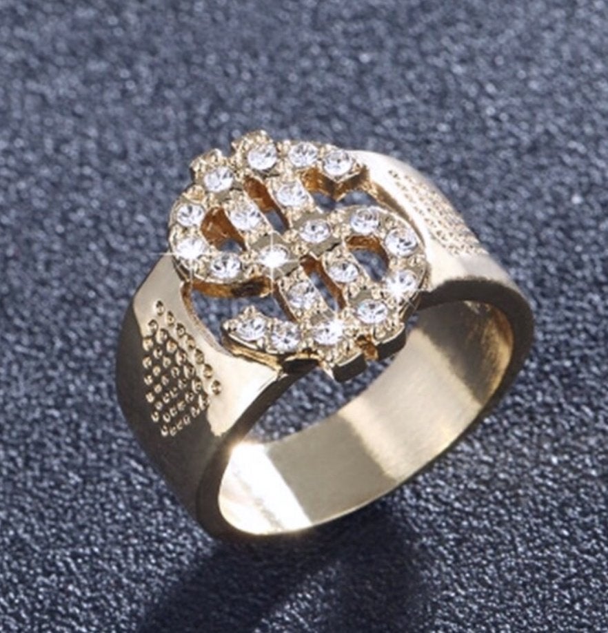 Fashion mannen 18K goud verguld Dollar ring, Met kristal, 18 tot 19, IJzer of Staal, Heer