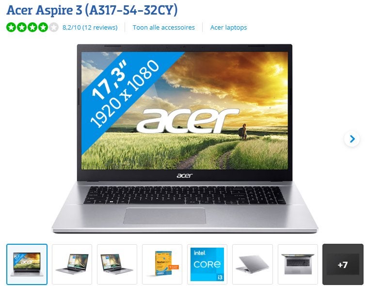 17,3 inch Acer Aspire 3, Computers en Software, Windows Laptops, Zo goed als nieuw, 17 inch of meer, SSD, 2 tot 3 Ghz, 8 GB, Qwerty