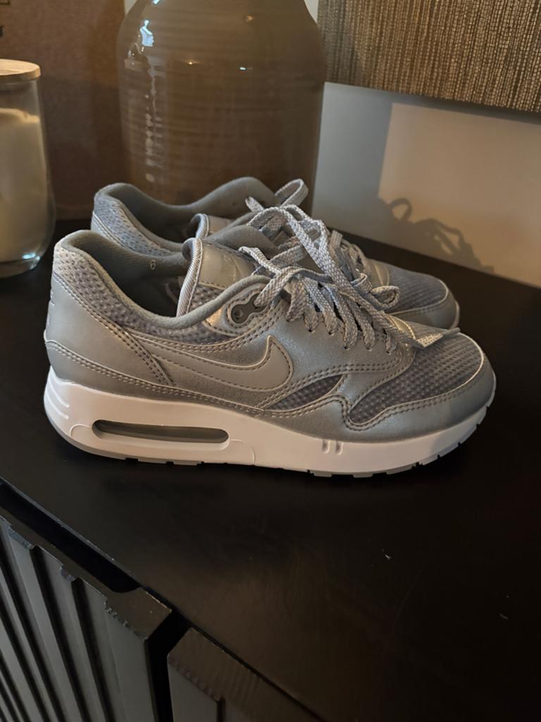 Nike Air Max 1 sneakers zilver/grijs 38,5 nieuw, Kleding | Dames, Schoenen, Ophalen of Verzenden, Zo goed als nieuw, Grijs, Sneakers of Gympen