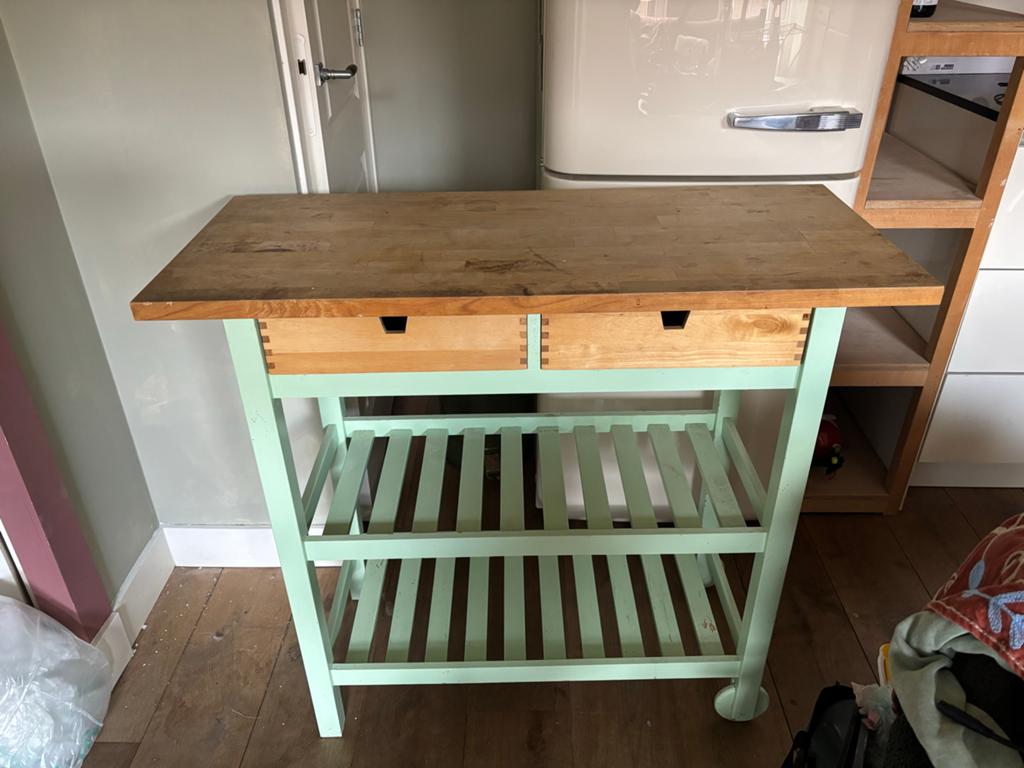 IKEA Forhoja roltafel - gebruikt en geverfd, Ophalen, Hout, IKEA, Keukentrolley