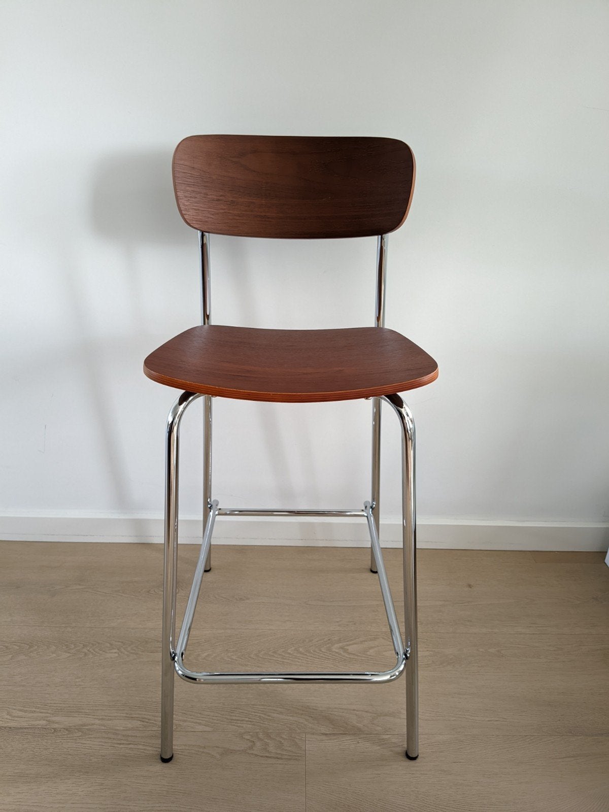 Barkruk chroom en hout 64cm Sweeek, Ophalen, Met voetsteun, 60 tot 90 cm, Nieuw