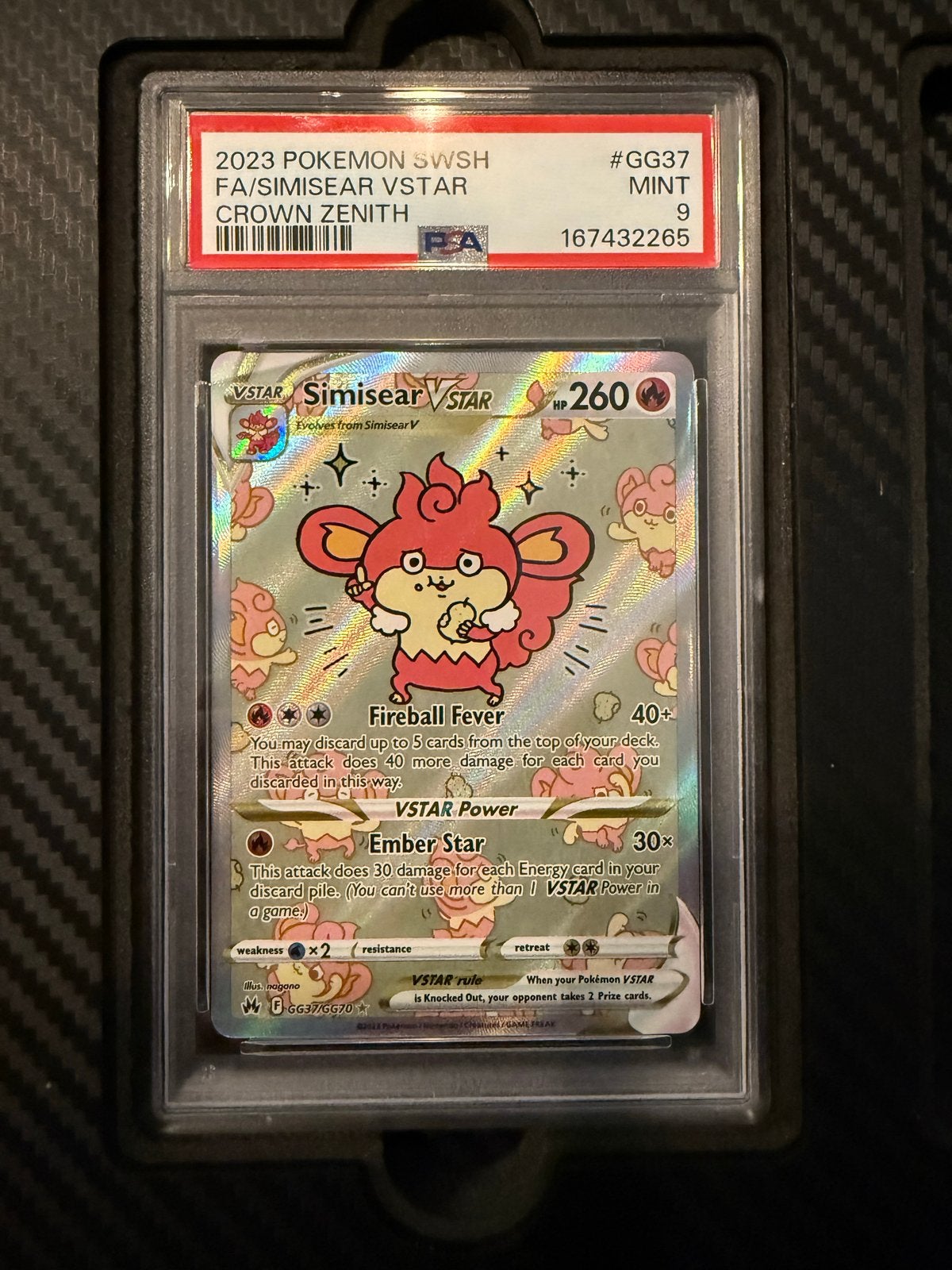 Pokémon Simisear VSTAR GG37 PSA 9 Crown Zenith, Ophalen of Verzenden, Zo goed als nieuw, Losse kaart