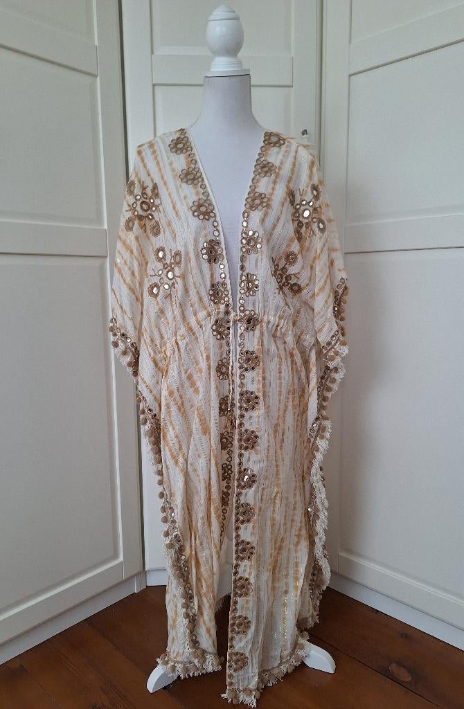 IBZ nieuwe hippie spiegeltjes kaftan kimono L/XL=XL/XXL, Wit, Maat 46/48 (XL) of groter, Ophalen of Verzenden, Onder de knie