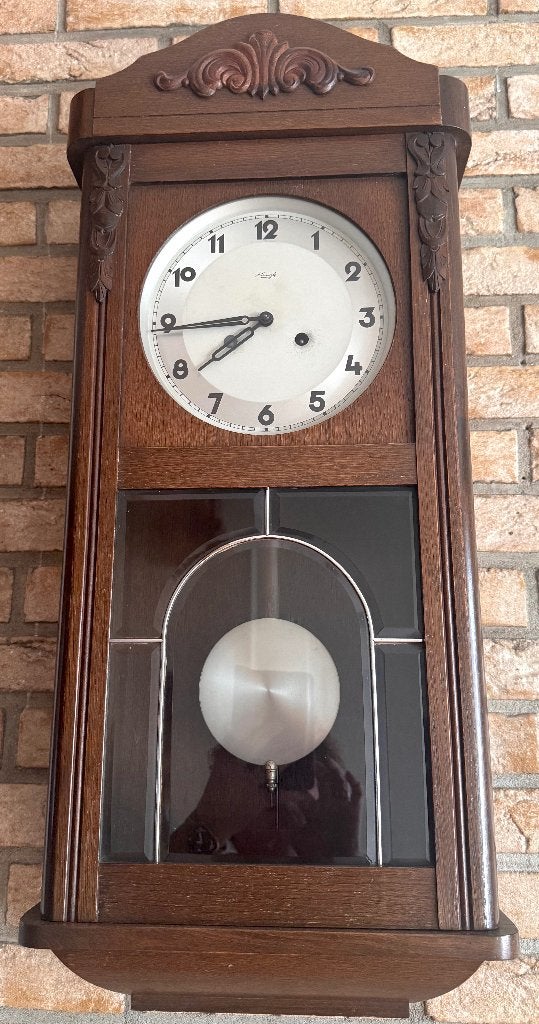 Vintage Kienzle donker houten wandklok met slinger , Antiek en Kunst, Antiek | Klokken, Ophalen
