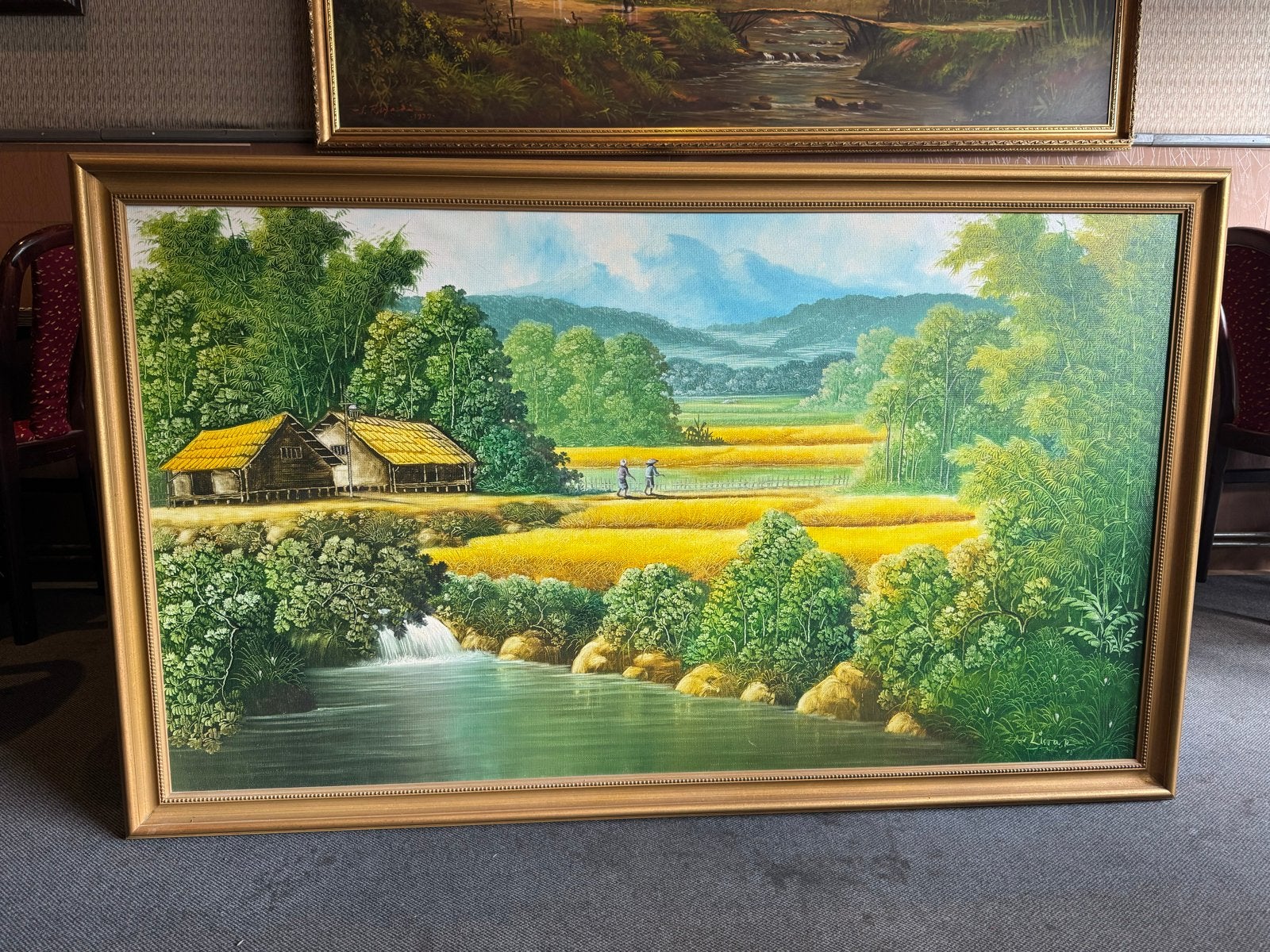 Groot Indonesisch Landschap Schilderij - Olieverf op Doek, Ophalen, Doek, Realistisch, Landschap
