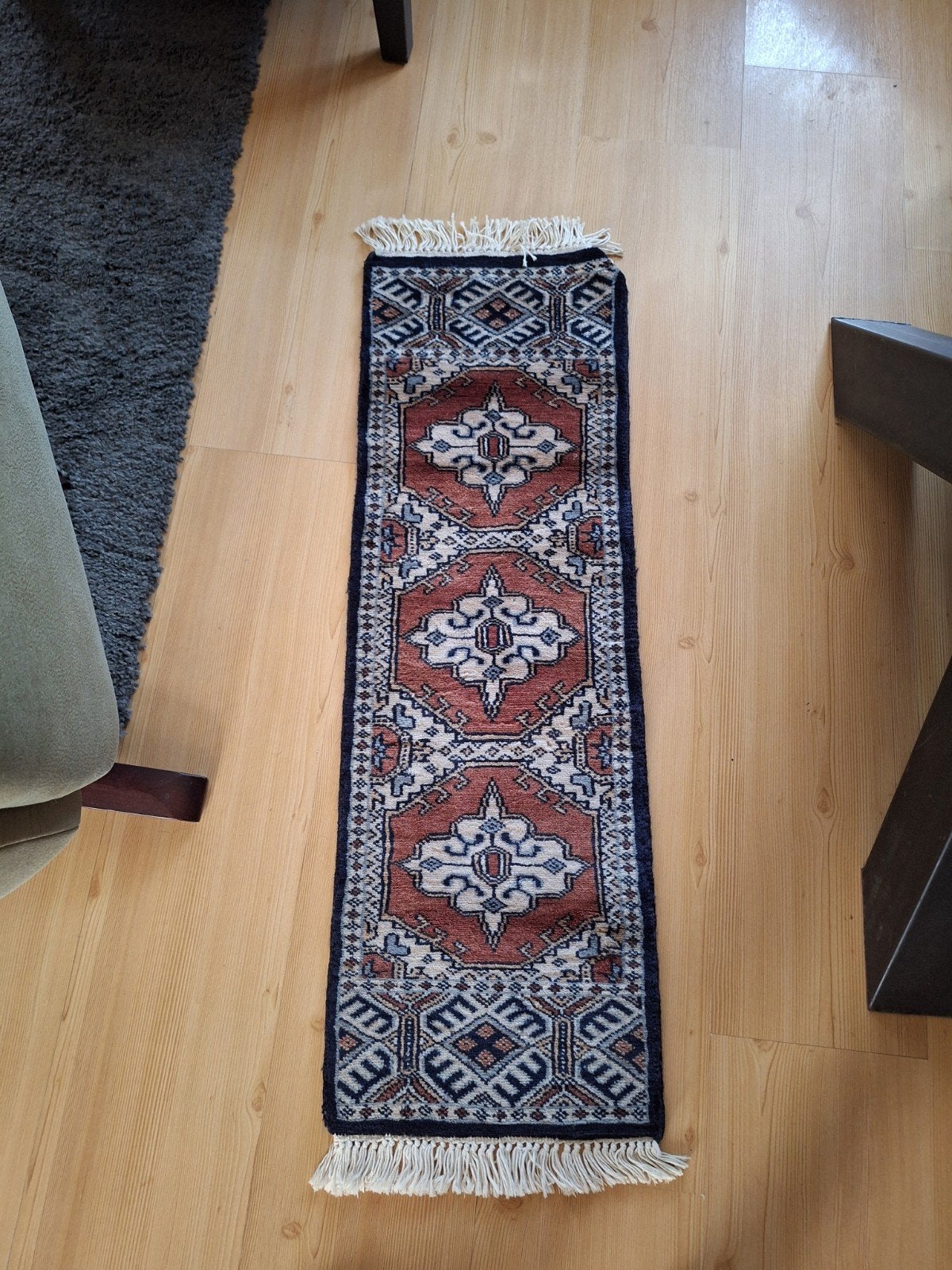 Handgeknoopt Pakistaans tapijt/loper - 32x99 cm, Minder dan 50 cm, 50 tot 100 cm, Blauw, Ophalen of Verzenden