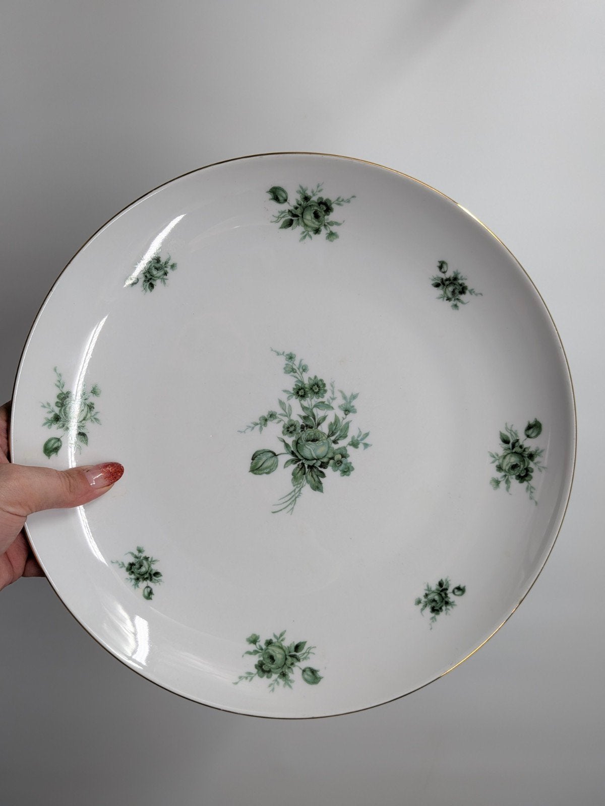 Vintage Eschenbach Bavaria Porseleinen Schaal Groene Bloemen, Ophalen of Verzenden