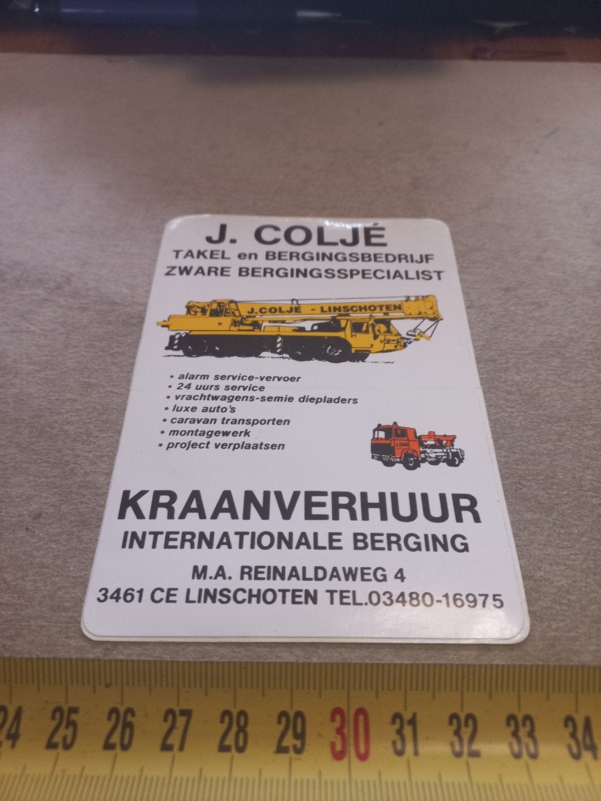 J. Coljé Takel- en Bergingsbedrijf Reclamesticker, Ophalen of Verzenden, Nieuw