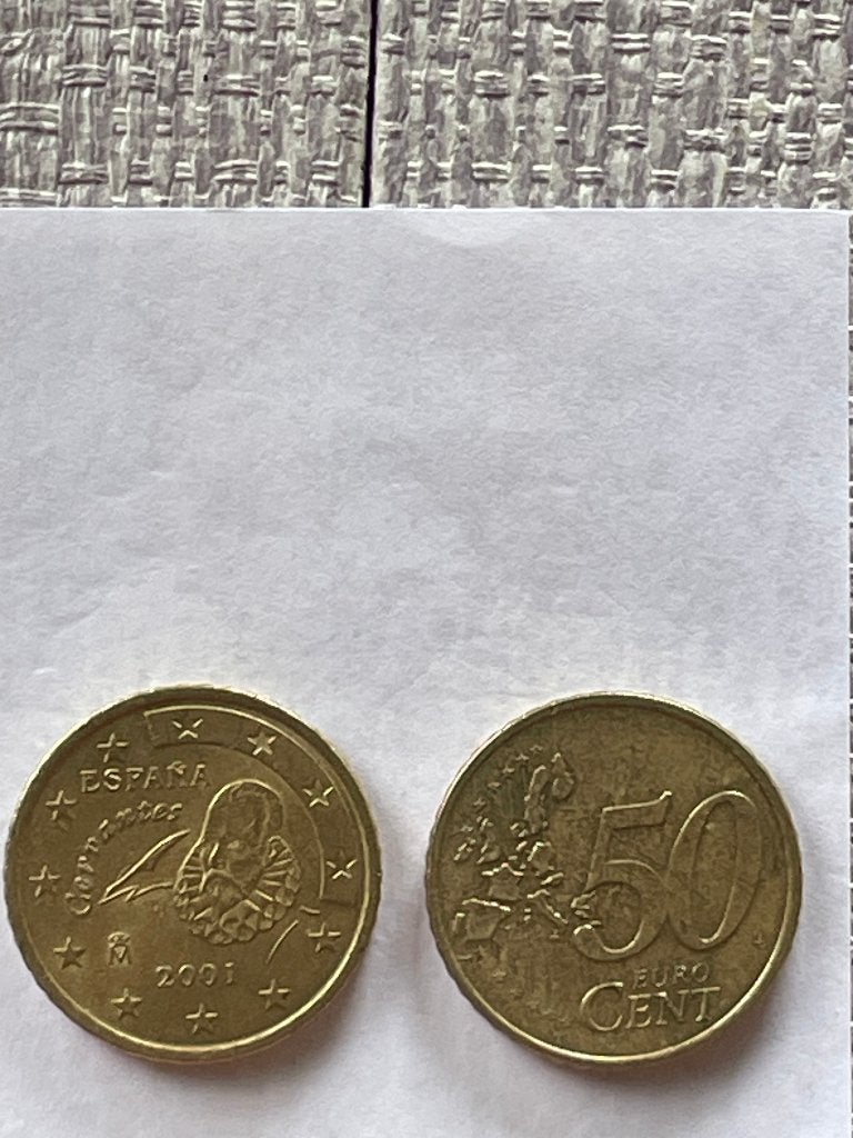 Spanje  Euro munten 1 van 50 cent van 2001., Ophalen of Verzenden, Spanje, 50 cent, Losse munt
